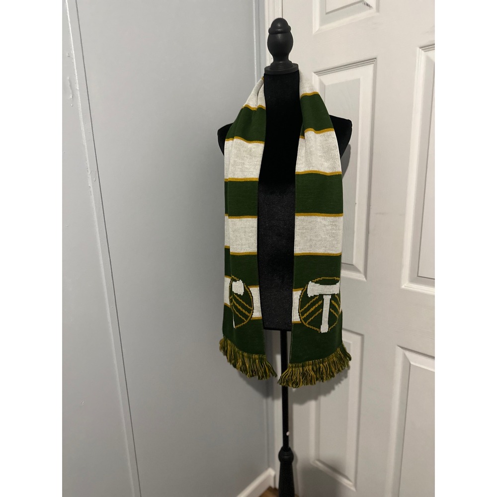 Ruffneck Portland Timbers MLS Soccer Scarf Green White Striped Axe Logo Fringe